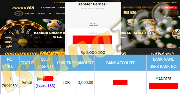 BUKTI KEMENANGAN WD MEMBER IDR 3.000.000