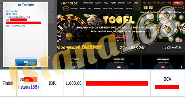 BUKTI KEMENANGAN WD MEMBER IDR 1.000.000