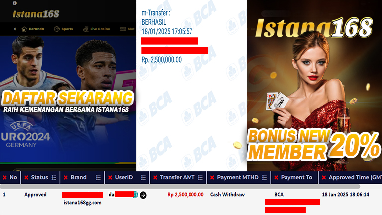 BUKTI KEMENANGAN WD MEMBER ISTANA168 IDR 2.000.000