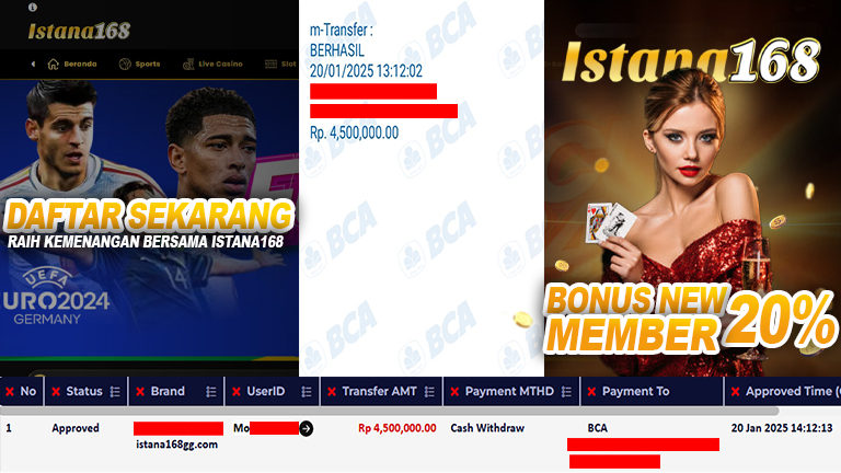 BUKTI KEMENANGAN WD MEMBER ISTANA168 IDR 4.500.000