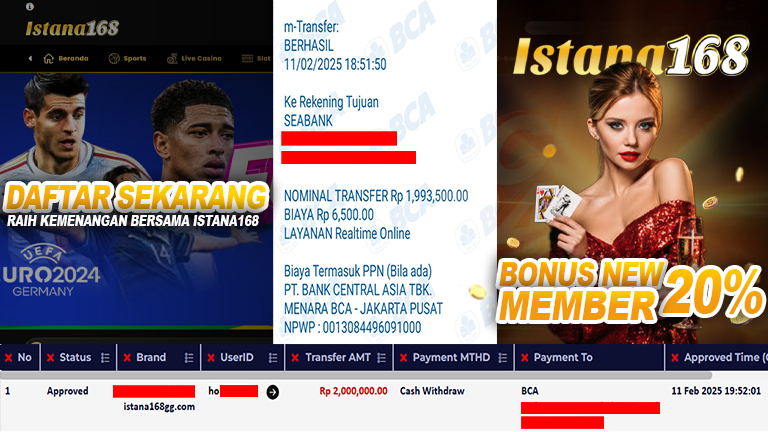 BUKTI KEMENANGAN WD MEMBER ISTANA168 IDR 2.000.000
