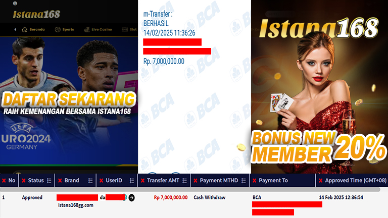 BUKTI KEMENANGAN WD MEMBER ISTANA168 IDR 7.000.000