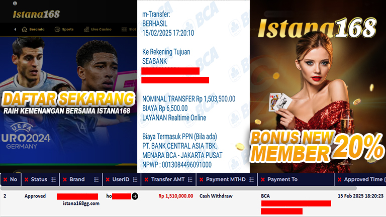 BUKTI KEMENANGAN WD MEMBER ISTANA168 IDR 1.510.000