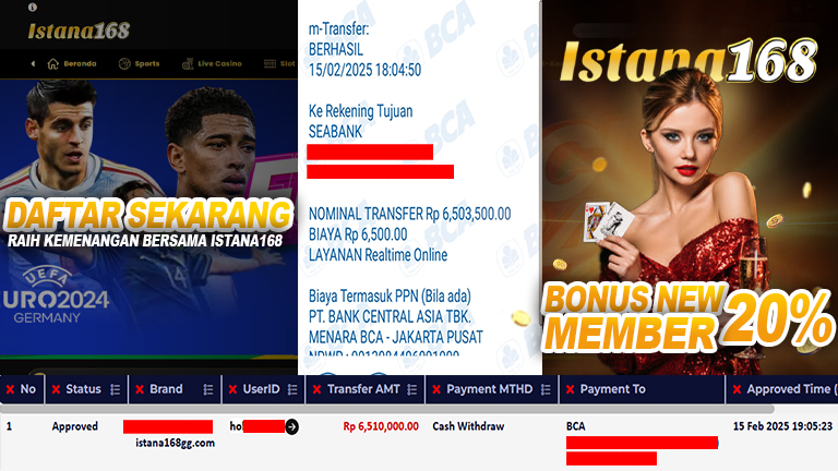 BUKTI KEMENANGAN WD MEMBER ISTANA168 IDR 6.510.000