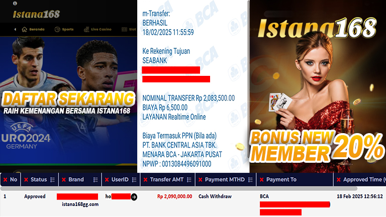 BUKTI KEMENANGAN WD MEMBER ISTANA168 IDR 2.090.000