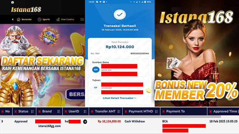 BUKTI KEMENANGAN WD MEMBER ISTANA168 IDR 10.124.000
