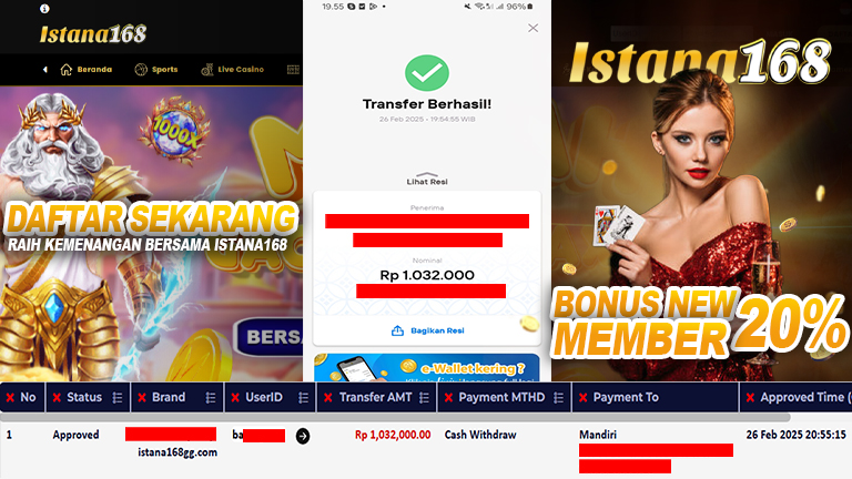BUKTI KEMENANGAN WD MEMBER ISTANA168 IDR 1.032.000
