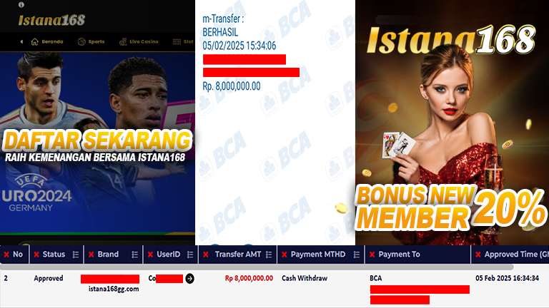 BUKTI KEMENANGAN WD MEMBER ISTANA168 IDR 8.000.000