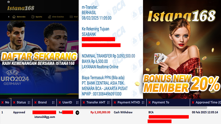 BUKTI KEMENANGAN WD MEMBER ISTANA168 IDR 3.100.000