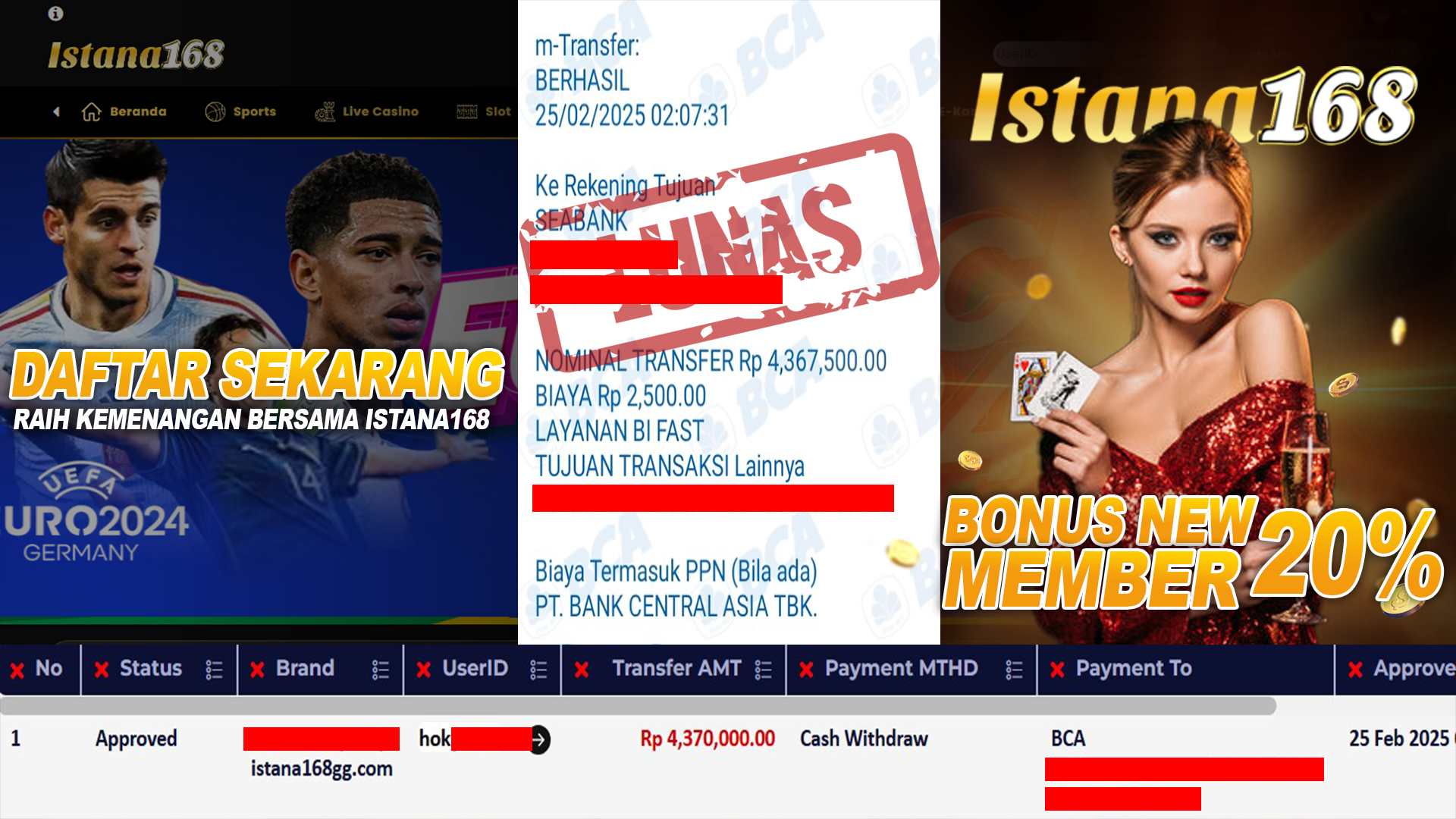 BUKTI KEMENANGAN WD MEMBER ISTANA168 IDR 4.370.000