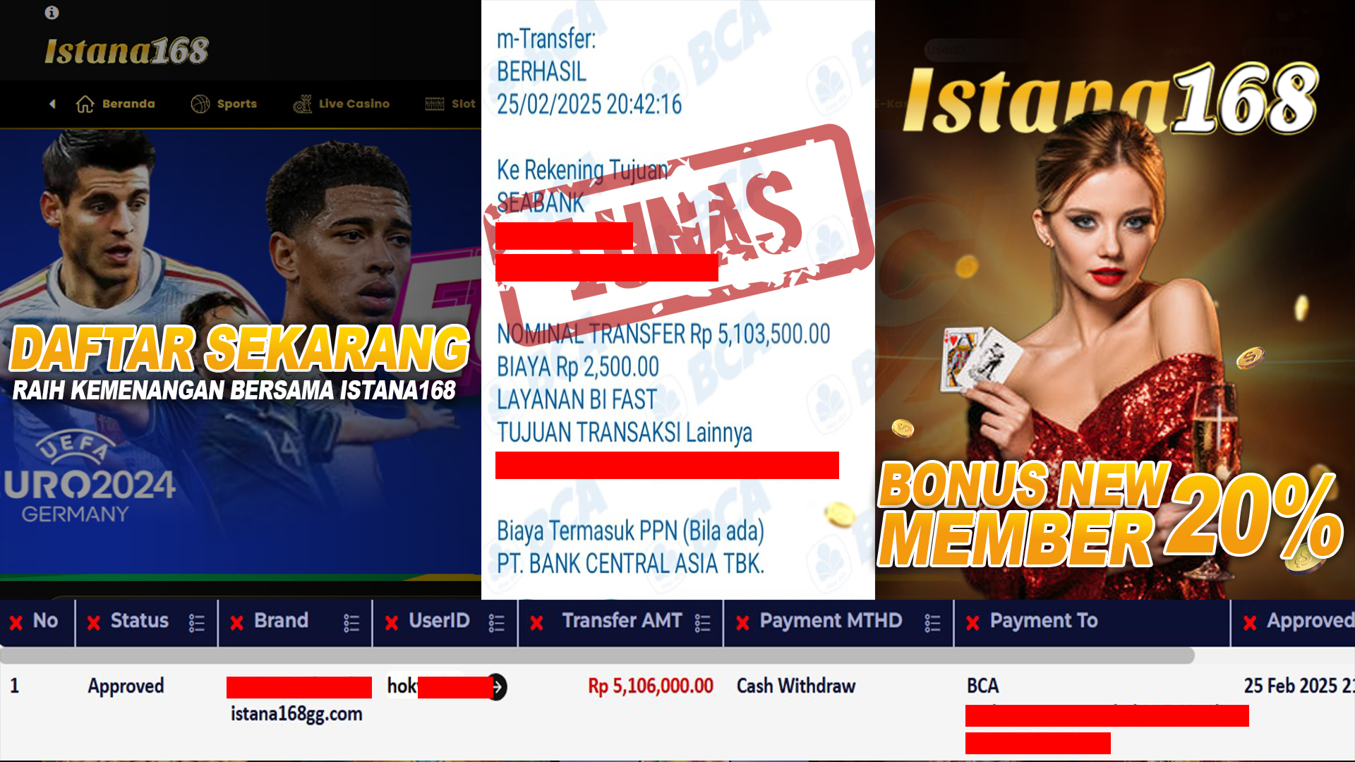 BUKTI KEMENANGAN WD MEMBER ISTANA168 IDR 5.106.000