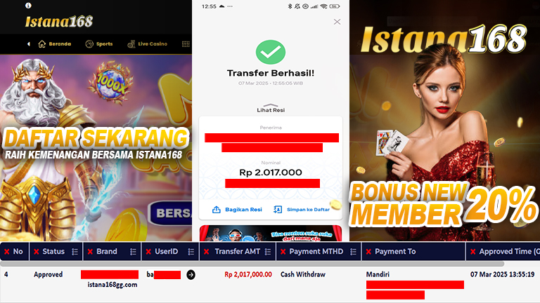 BUKTI KEMENANGAN WD MEMBER ISTANA168 IDR 2.017.000