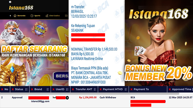 BUKTI KEMENANGAN WD MEMBER ISTANA168 IDR 1.156.000