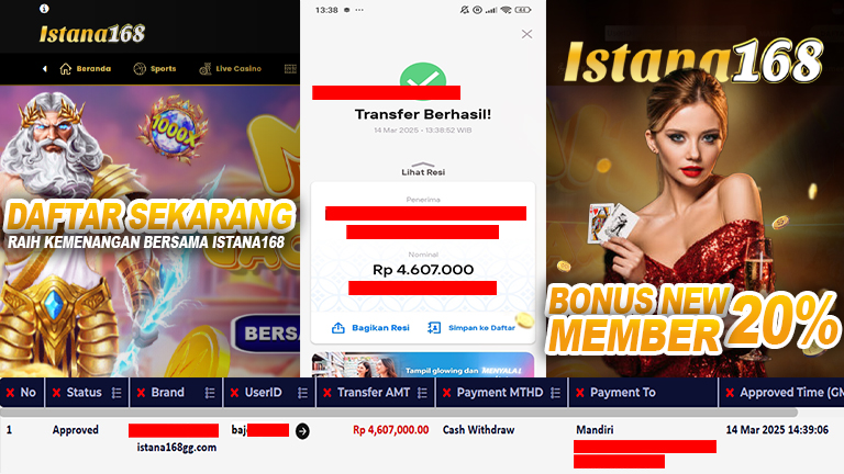BUKTI KEMENANGAN WD MEMBER ISTANA168 IDR 4.607.000