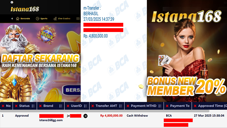 BUKTI KEMENANGAN WD MEMBER ISTANA168 IDR 4.800.000