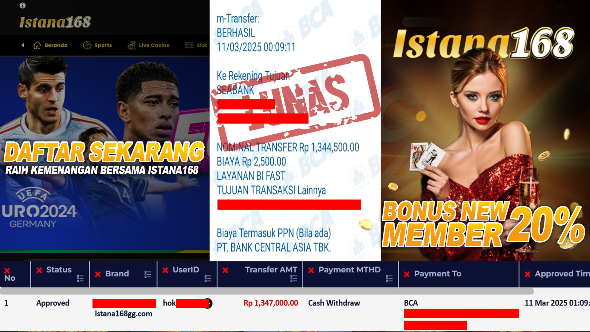 BUKTI KEMENANGAN WD MEMBER ISTANA168 IDR 1.347.000