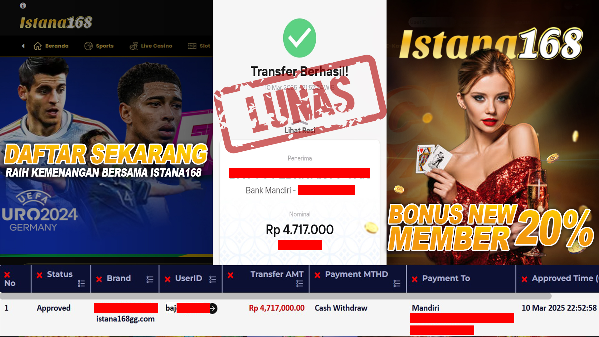BUKTI KEMENANGAN WD MEMBER ISTANA168 IDR 4.717.000
