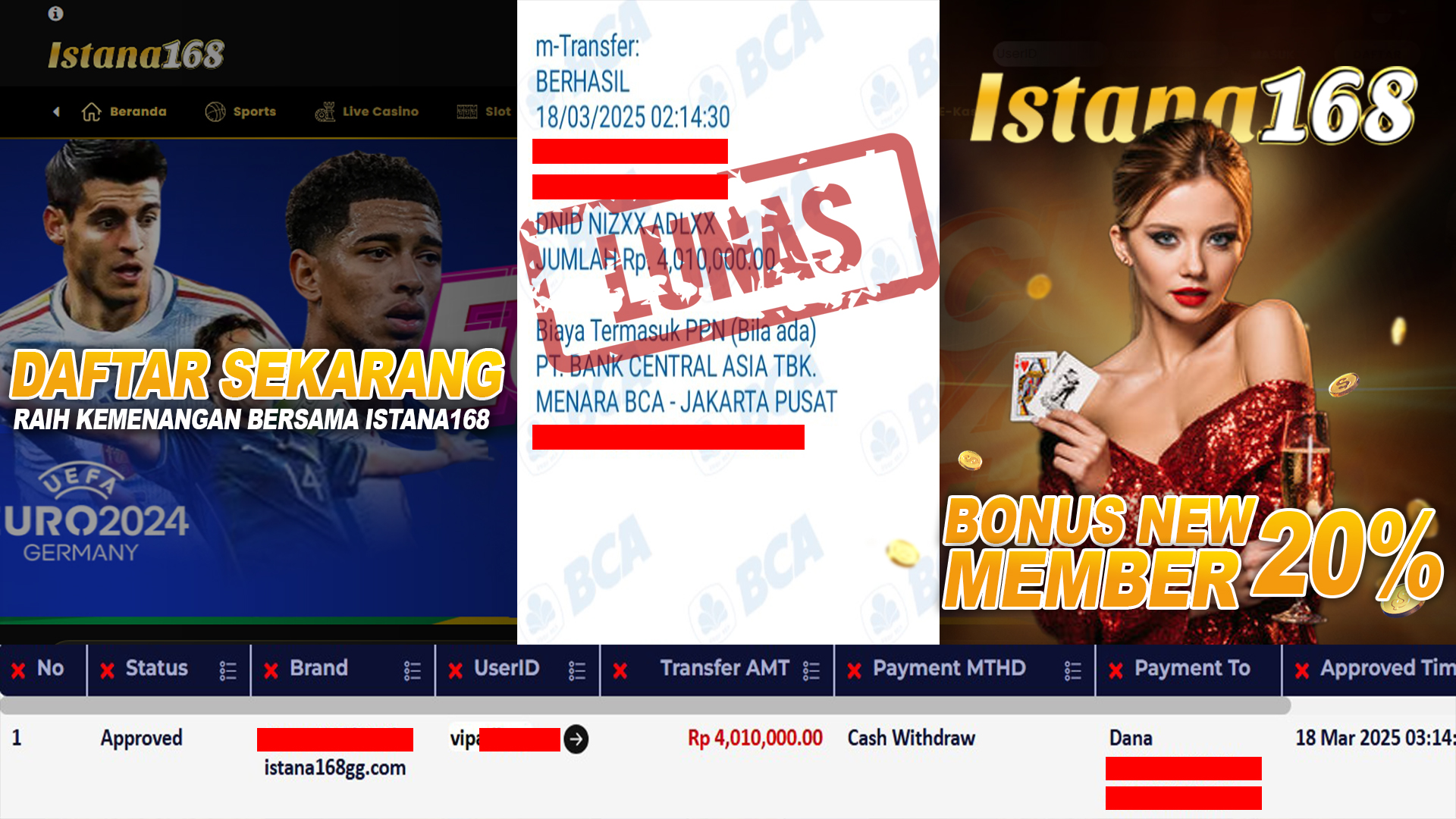 BUKTI KEMENANGAN WD MEMBER ISTANA168 IDR 4.010.000