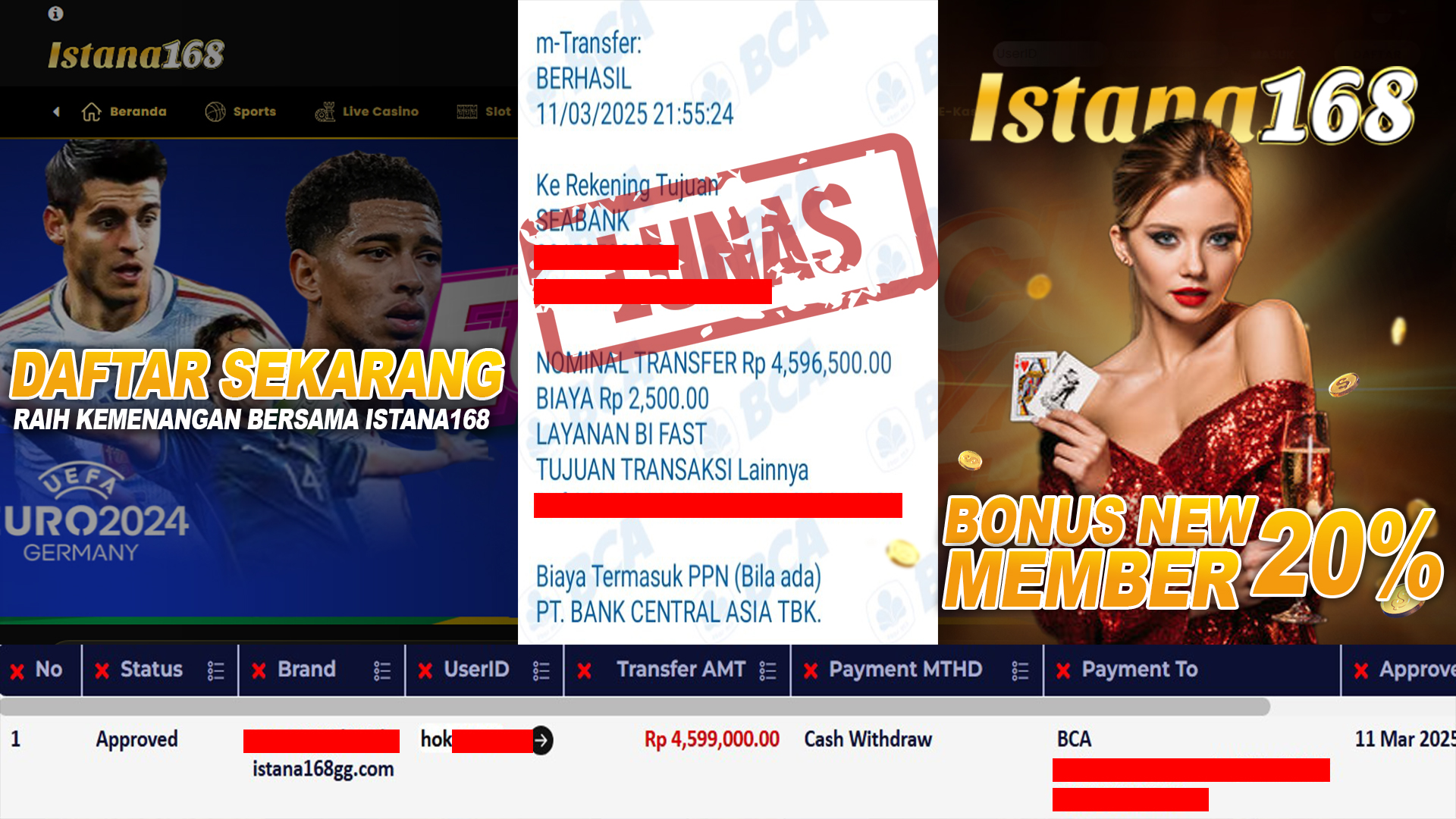 BUKTI KEMENANGAN WD MEMBER ISTANA168 IDR 4.599.000