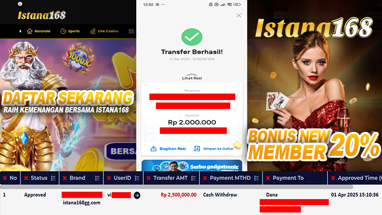 BUKTI KEMENANGAN WD MEMBER ISTANA168 IDR 2.000.000