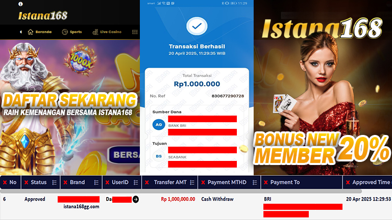 BUKTI KEMENANGAN WD MEMBER ISTANA168 IDR 1.000.000