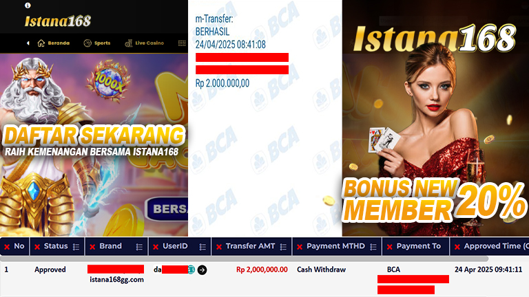 BUKTI KEMENANGAN WD MEMBER ISTANA168 IDR 2.000.000