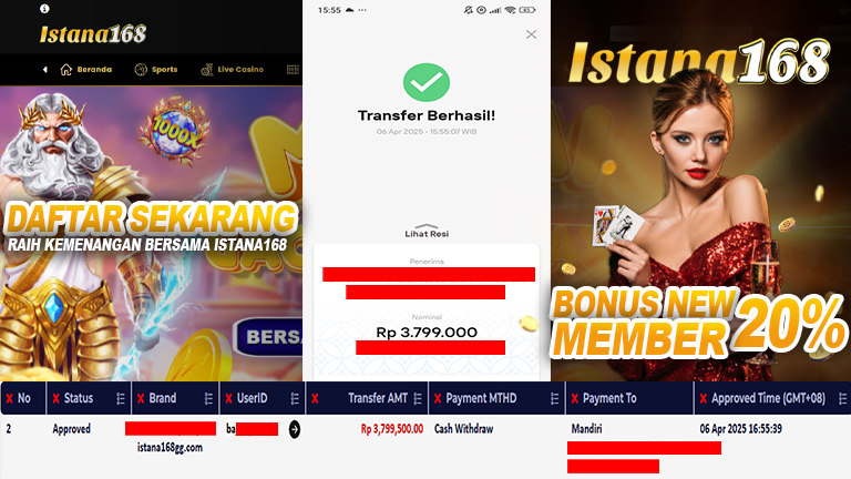 BUKTI KEMENANGAN WD MEMBER ISTANA168 IDR 3.799.500