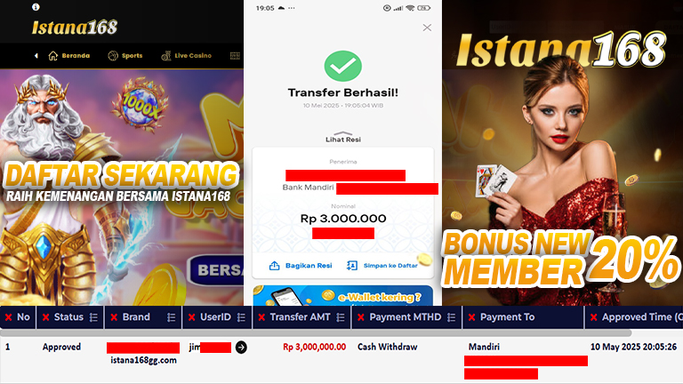 BUKTI KEMENANGAN WD MEMBER ISTANA168 IDR 3.000.000