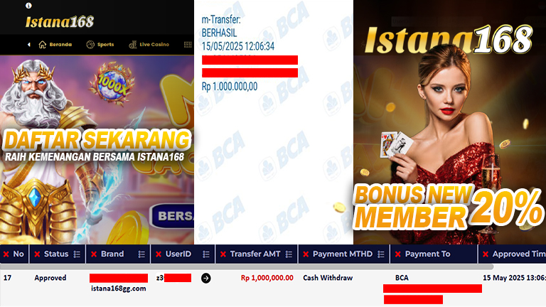BUKTI KEMENANGAN WD MEMBER ISTANA168 IDR 1.000.000