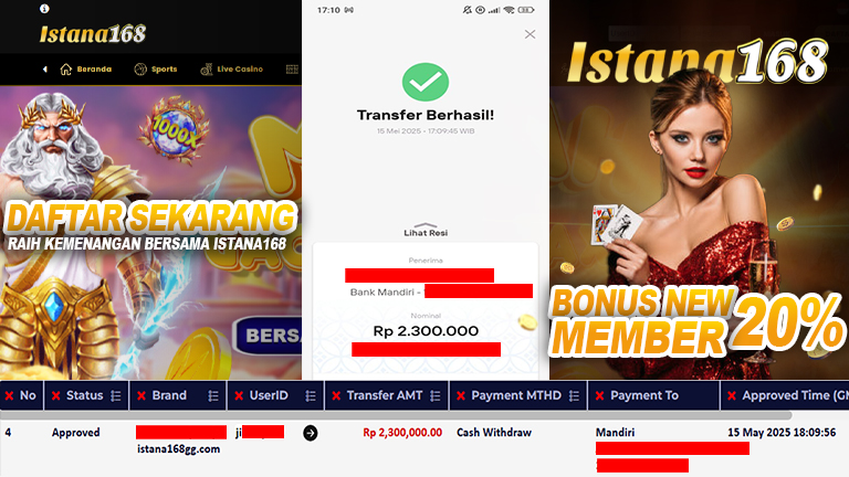 BUKTI KEMENANGAN WD MEMBER ISTANA168 IDR 2.300.000