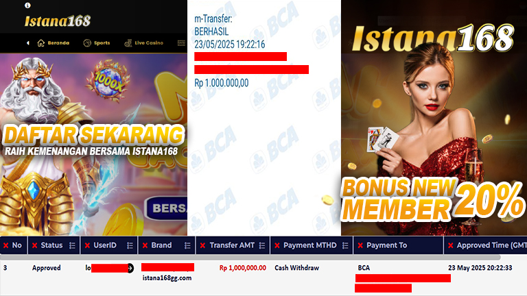 BUKTI KEMENANGAN WD MEMBER ISTANA168 IDR 1.000.000