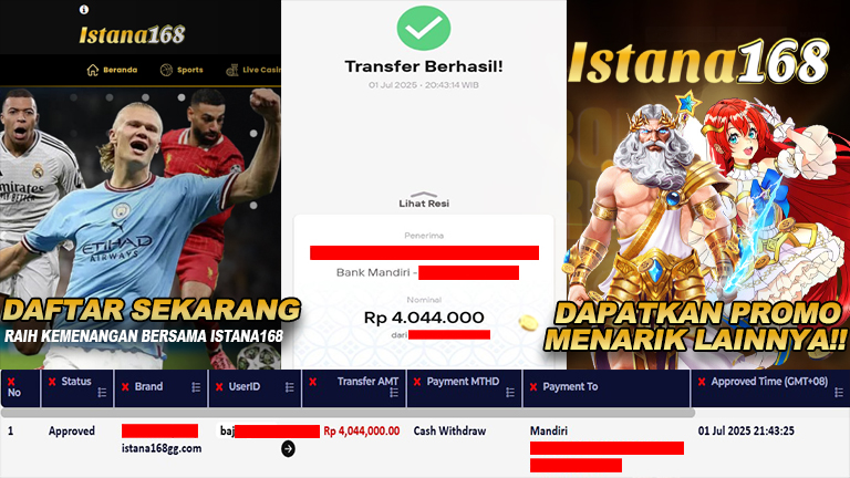BUKTI KEMENANGAN WD MEMBER ISTANA168 IDR 4.044.000