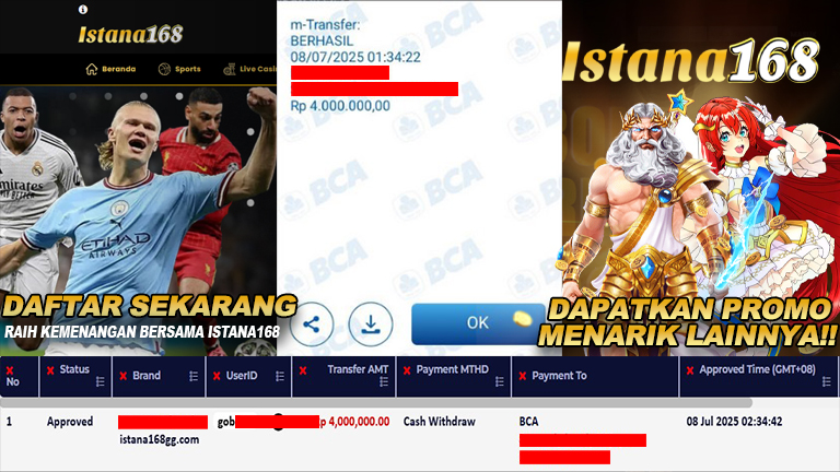 BUKTI KEMENANGAN WD MEMBER ISTANA168 IDR 4.000.000