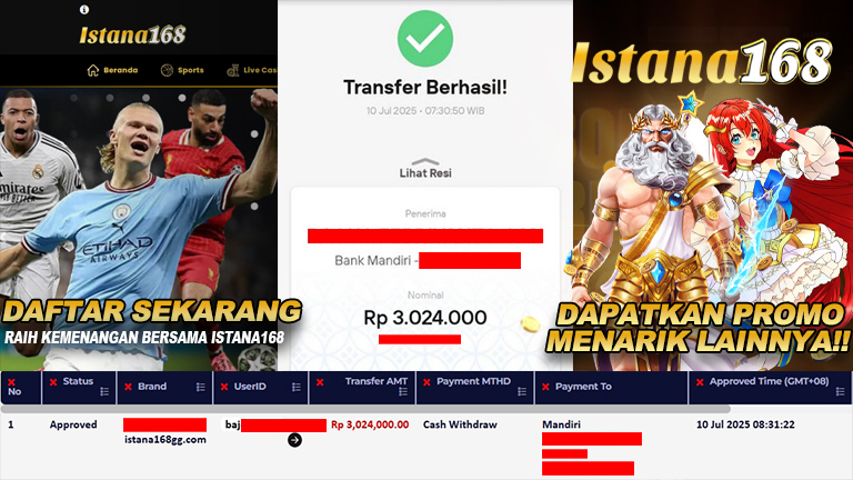 BUKTI KEMENANGAN WD MEMBER ISTANA168 IDR 3.024.000