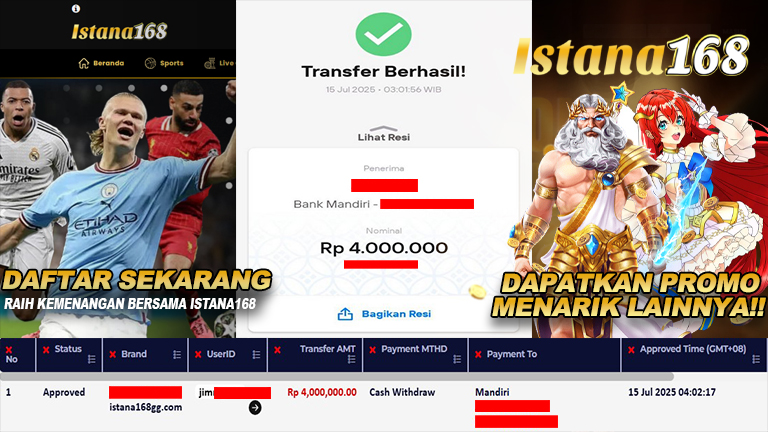 BUKTI KEMENANGAN WD MEMBER ISTANA168 IDR 4.000.000