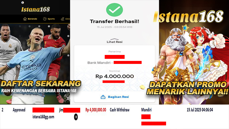 BUKTI KEMENANGAN WD MEMBER ISTANA168 IDR 4.000.000