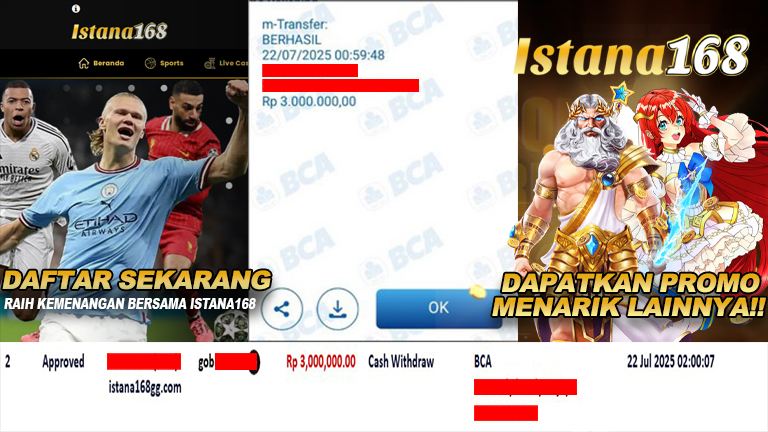 BUKTI KEMENANGAN WD MEMBER ISTANA168 IDR 3.000.000