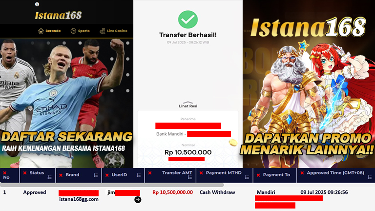 BUKTI KEMENANGAN WD MEMBER ISTANA168 IDR 10.500.000