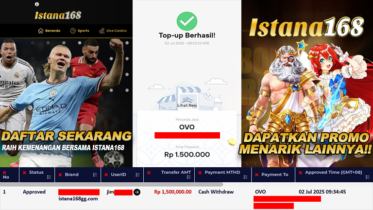 BUKTI KEMENANGAN WD MEMBER ISTANA168 IDR 1.500.000