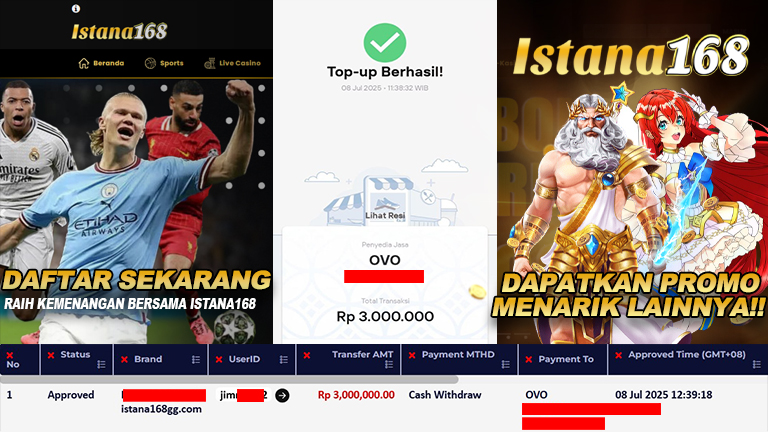 BUKTI KEMENANGAN WD MEMBER ISTANA168 IDR 3.000.000