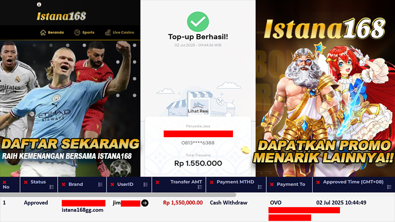 BUKTI KEMENANGAN WD MEMBER ISTANA168 IDR 1.550.000