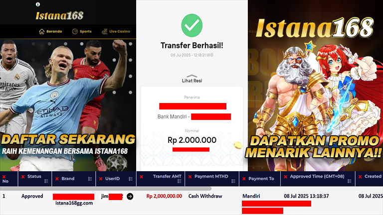 BUKTI KEMENANGAN WD MEMBER ISTANA168 IDR 2.000.000
