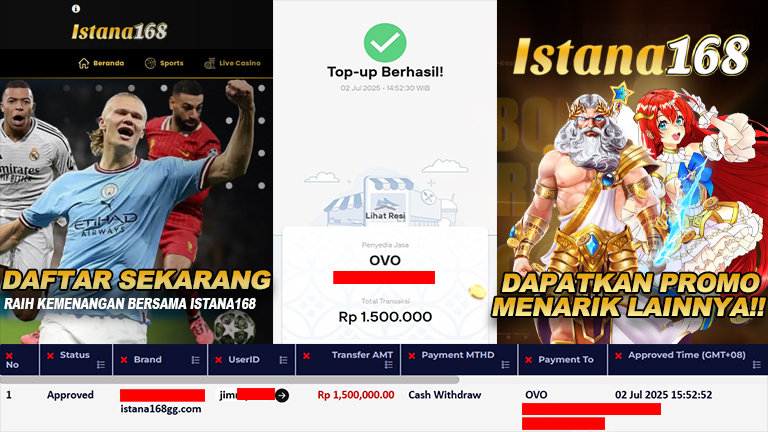 BUKTI KEMENANGAN WD MEMBER ISTANA168 IDR 1.500.000