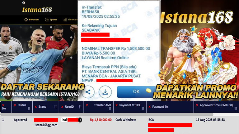 BUKTI KEMENANGAN WD MEMBER ISTANA168 IDR 1.510.000