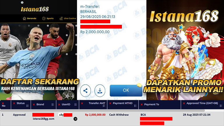 BUKTI KEMENANGAN WD MEMBER ISTANA168 IDR 2.000.000