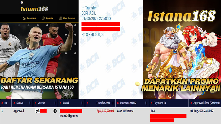 BUKTI KEMENANGAN WD MEMBER ISTANA168 IDR 3.350.000