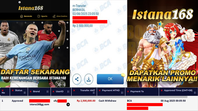 BUKTI KEMENANGAN WD MEMBER ISTANA168 IDR 2.500.000