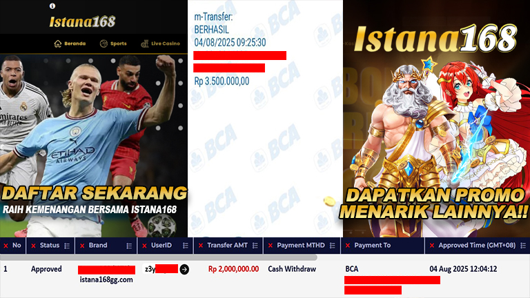 BUKTI KEMENANGAN WD MEMBER ISTANA168 IDR 2.000.000