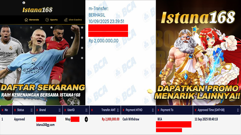 BUKTI KEMENANGAN WD MEMBER ISTANA168 IDR 2.000.000