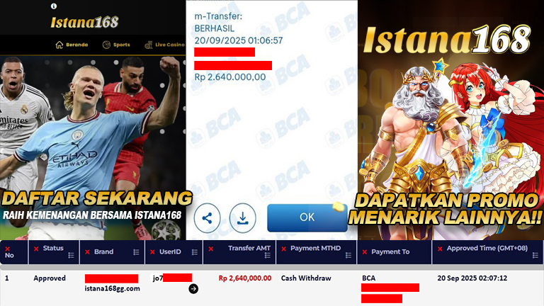 BUKTI KEMENANGAN WD MEMBER ISTANA168 IDR 2.640.000